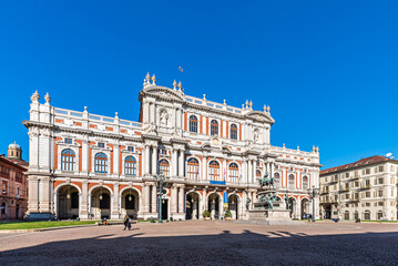 Turin, Italy. March 1st, 2021. National Museum of the Italian Risorgimento housed in the Palazzo Carignano in Turin in Piazza Carlo Alberto.