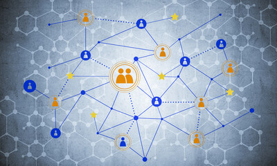 Lines and dots as networking idea drawn on cement background