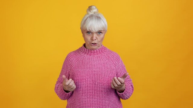 Crazy angry furious grandma have conflict emotional talk