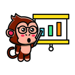 cute monkey doing presentation icon illustration vector graphic