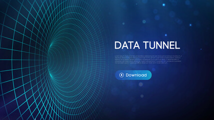 Big data tunnel vector illustration. Abstract digital background. Computer data tunnel technology. Sorting data and network security. Innovation technology business abstract background.
