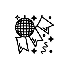 Celebration, disco ball and garland, party decoration thin line icon. Modern vector illustration.