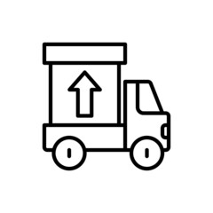 Cargo delivery service in transit thin line icon, truck with box. Logo for logistic company. Modern vector illustration.