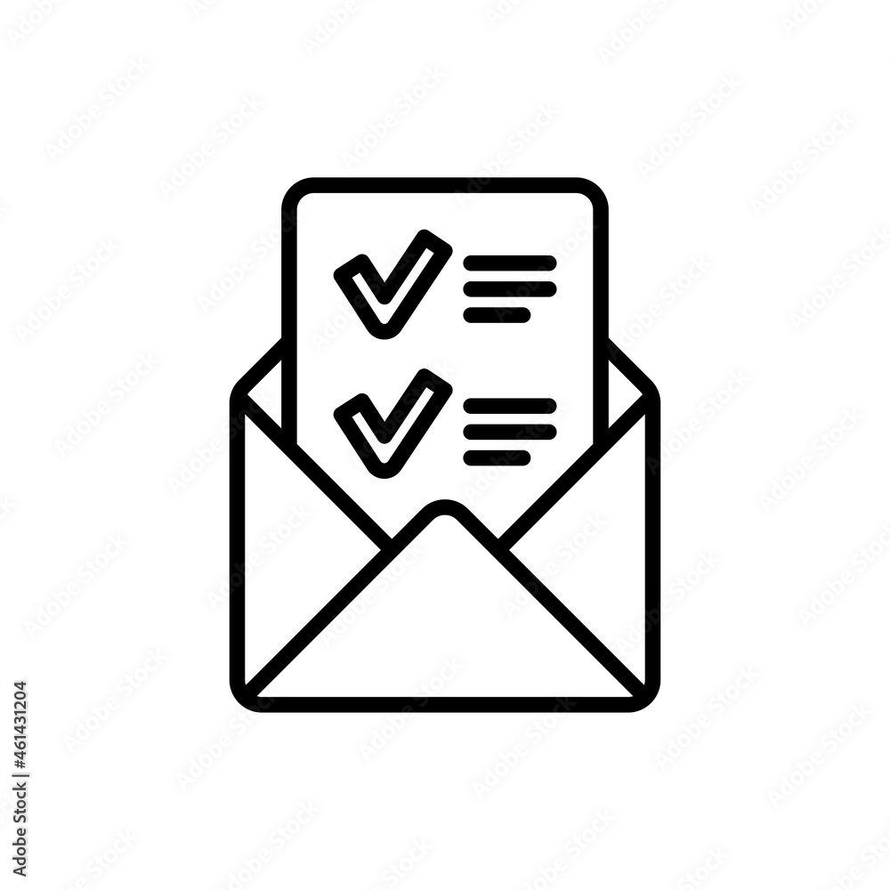 Aufkleber open envelope with letter containing check mark. confirmation of registration. thin line icon. moder