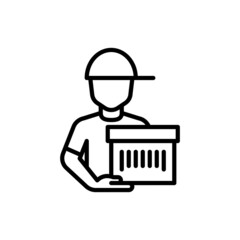 Delivery of parcel thin line icon, courier with package. Modern vector illustration of postal shipment.