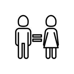 Equal gender rights thin line icon, woman and man are equal. Modern vector illustration.