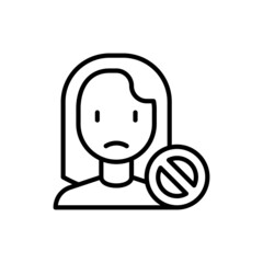 Obraz na płótnie Canvas Sex discrimination thin line icon, sad woman with stop sign. Modern vector illustration.