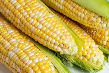 Sweet corn ears background. Close - up photo