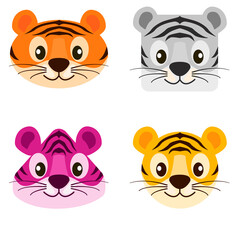 Cartoon colorful faces cute tigers in different shapes.