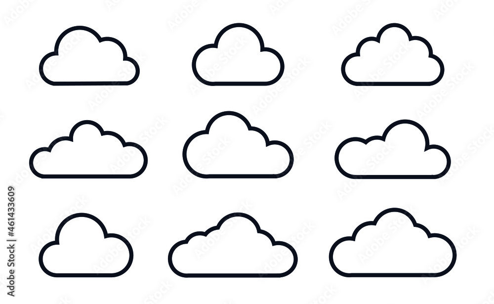 Poster cloud thin line icons set. outline vector sign. linear symbol of weather or database, network, inter