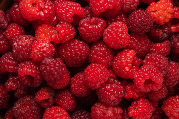 Fresh and sweet raspberries background