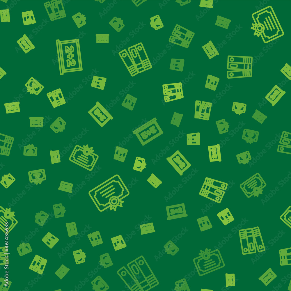 Poster set line chalkboard, certificate template and office folders on seamless pattern. vector
