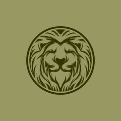 Lion Logo Design Vector Template Illustration, Lion Head Circle Logo Template Vector Icon
