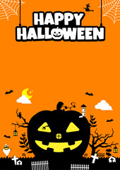 Halloween motif pumpkin house illustration with costume kids (poster size)