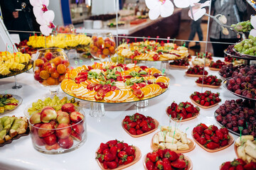 Fruits and desserts at the buffet.