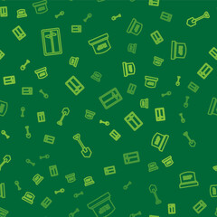 Set line Beat dead in monitor, Shovel and Tombstone with RIP written on seamless pattern. Vector