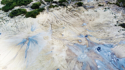 Mud volcano, mud eruption, mud flows