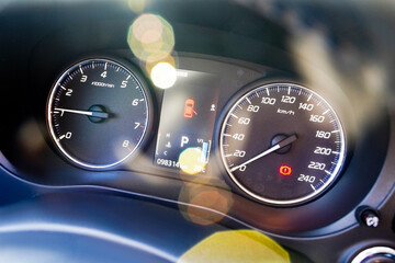 Fototapeta premium Speedometer, circle tachometer, oil and fuel level