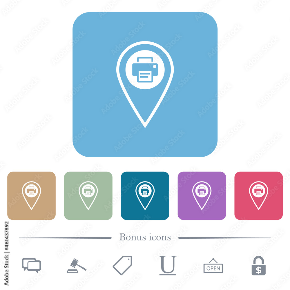Poster print gps location flat icons on color rounded square backgrounds