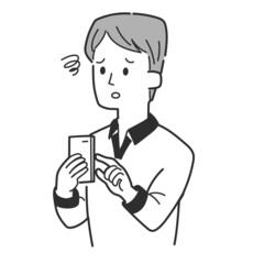 スマホを操作しながらがっかりしている男性