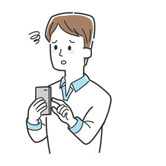 Obraz premium スマホを操作しながらがっかりしている男性