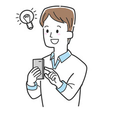 スマホを操作しながらアイディアを閃いた男性