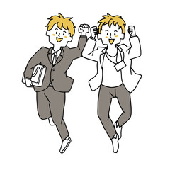 ジャンプしている男性会社員（二人）	