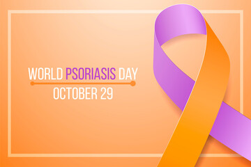 World psoriasis awareness day concept. Banner template with lavender (purple) and orange ribbon awareness. Vector illustration.