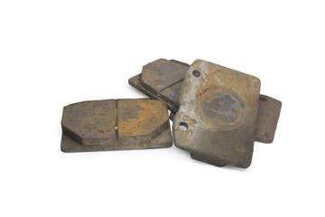 heavily worn rusty brake pads of car. with clipping path