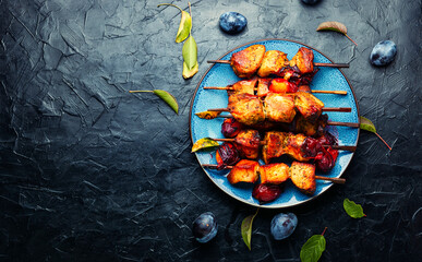 Tasty kebab in plum marinade