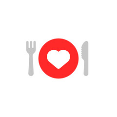 heart with fork and knife like gourmet icon