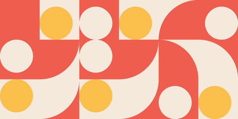 Materiał do szycia Modern vector abstract  geometric background with circles, rectangles and squares  in retro scandinavian style. Pastel colored simple shapes graphic pattern. Abstract mosaic artwork.