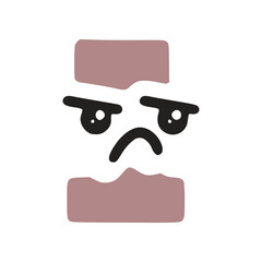 Number 1 kawaii character with sad face, vector clipart