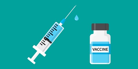 Icon syringe and bottle with vaccine from covid-19 virus - obrazy, fototapety, plakaty