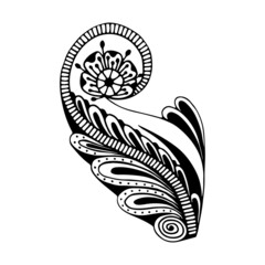 Doodle fantasy flower. Vector linear botanical illustration. Floristic sketch graphics. Coloring page. Isolated ethnic element.