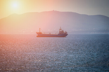Freight industrial trade international vessel stand in line waiting for loading.
