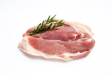 Pork meat with rosemary on white background.