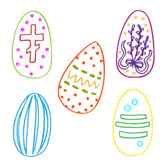 Set of doodle Easter eggs line art. Hand drawn vector illustration. Simple sketch graphics. Collection of isolated design elements.