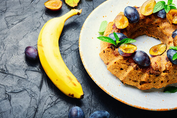 Banana plum galette on the plate
