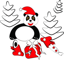 Panda with Christmas gifts, vector , illustration