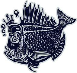 the vector illustration of the king fish with crown