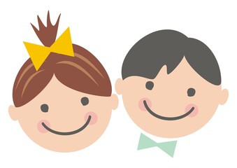 Girl with hair bow and boy with bow tie, couple, happy vector illustration