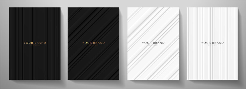 Premium stripe cover design set. Premium black and white line pattern. Formal vector background for business brochure, poster, notebook, menu template