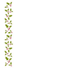red and green holly berry border on white background. Winter horizontal wallpaper.