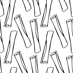 Naklejka premium Vector seamless pattern of contour cinnamon stick in doodle style. Background or texture with seasoning, spice, ingredient for baking, hot drinks, aromatherapy, cooking