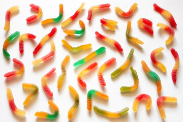 Fototapeta premium multicolored gummy worms isolated on white background