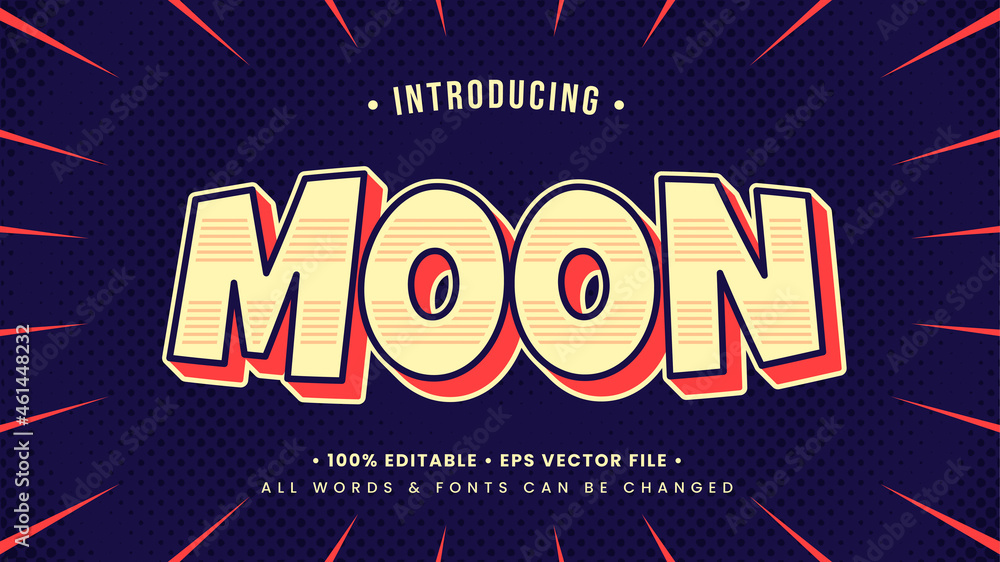 Poster moon pop art retro 3d text style effect. editable illustrator text style.