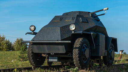 A period WW2 German armoured scout or command car. The car can drive on rails. Historical concept. © kalyanby