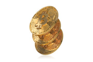 Bitcoin gold coin on white background, virtual cryptocurrency, 3d illustration