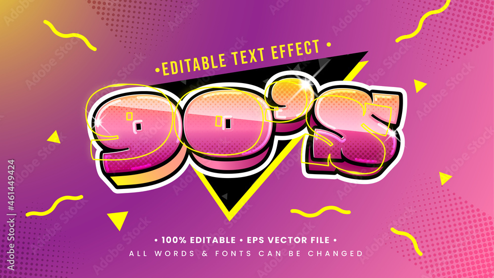 Poster 90's retro 3d text style effect. editable illustrator text style.